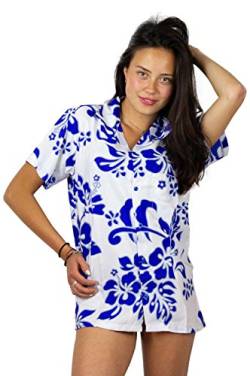 V.H.O. Funky Hawaiibluse Hemd, Kurzarm, Hibiskus, Indigoblau auf Weiß New, S von V.H.O.