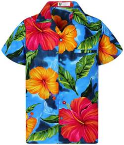 V.H.O. Funky Hawaiihemd, Big Flower, Hellblau, 5XL von V.H.O.
