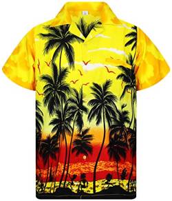 V.H.O. Funky Hawaii-Hemd, Herren, Kurzarm, Beach, Gelb, M von V.H.O.