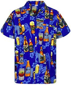 V.H.O. Funky Hawaiihemd, Kurzarm, Bierflaschen, Blau, 11XL von V.H.O.