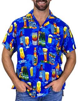 V.H.O. Funky Hawaiihemd, Kurzarm, Bierflaschen, Blau, 9XL von V.H.O.