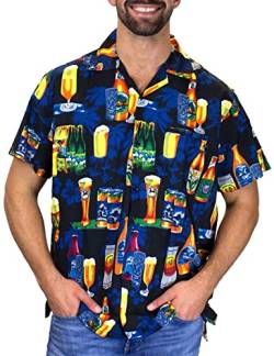 V.H.O. Funky Hawaii-Hemd, Herren, Kurzarm, Beerbottle, Schwarz, 6XL von V.H.O.