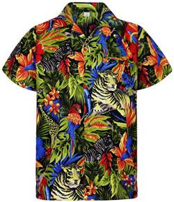 V.H.O. Funky Hawaiihemd, Kurzarm, Dschungel, Jungle, schwarz, 6XL von V.H.O.
