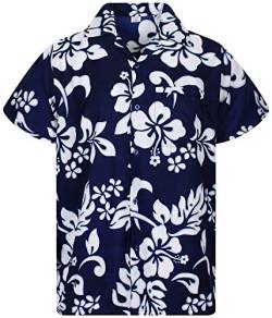 V.H.O. Funky Hawaii-Hemd, Herren, Kurzarm, Hibiscus, Navy-Blau, XL von V.H.O.