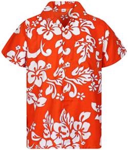 V.H.O. Funky Hawaii-Hemd, Herren, Kurzarm, Hibiscus, Orange, XL von V.H.O.