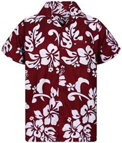 V.H.O. Funky Hawaii-Hemd, Herren, Kurzarm, Hibiscus, Maroon-Rot, L von V.H.O.