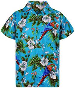 V.H.O. Funky Hawaii-Hemd, Herren, Kurzarm, Cherry-Parrot, Türkis, XXL von V.H.O.