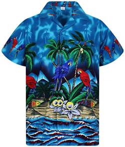V.H.O. Funky Hawaii-Hemd, Herren, Kurzarm, Parrot, Türkis, XS von V.H.O.