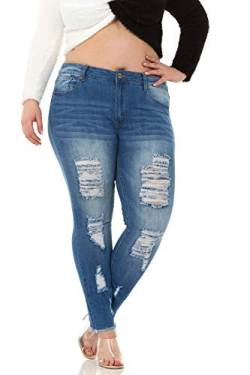 V.I.P. JEANS Damen Ripped Distressed Skinny Junior or Plus Sizes Jeans, Mittelblau, 52 Mehr von V.I.P. JEANS