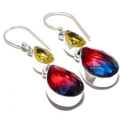 Bi-Color Tourmaline Yellow Citrine Quartz Multi-Stone Drop Earrings Handmade2" For Girls Women 925 Sterling Silver Plated Jewelry From VACHEE 2501 von VACHEE