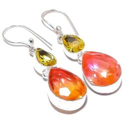 Bi-Color Tourmaline Yellow Citrine Quartz Multi-Stone Drop Earrings Handmade2" For Girls Women 925 Sterling Silver Plated Jewelry From VACHEE 2527 von VACHEE