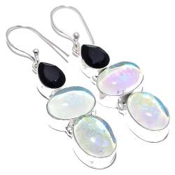 Triplet Opal Schwarz Spinell Multi-Stein Tropfen Ohrringe handgefertigt 2" für Mädchen Frauen 925 Sterling Silber vergoldet Schmuck von VACHEE 2443 von VACHEE