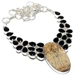 VACHEE Bild-Jaspis, schwarzer Spinell, handgefertigte schwere Halskette mit mehreren Steinen, 45,7 cm, für Mädchen und Frauen, 925er-Sterlingsilber plattierter Schmuck 598 von VACHEE