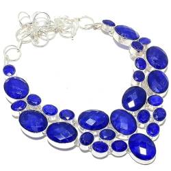 VACHEE Blauer Burmise-Saphir, handgefertigt, schwere Halskette, 45,7 cm, für Mädchen und Frauen, 925er-Sterlingsilber vergoldeter Schmuck 3065 von VACHEE