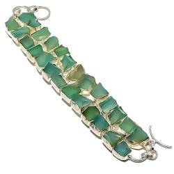 VACHEE Blauer Chalcedon, rauer Fels, handgefertigtes schweres Armband, 20,3 cm, für Mädchen und Frauen, 925er Sterlingsilber vergoldeter Schmuck 1360 von VACHEE