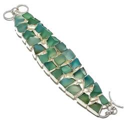 VACHEE Blauer Chalcedon, rauer Fels, handgefertigtes schweres Armband, 20,3 cm, für Mädchen und Frauen, 925er Sterlingsilber vergoldeter Schmuck 1364 von VACHEE