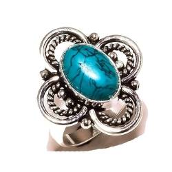 VACHEE Blauer tibetischer Türkis-Ring, Größe 7,5 US, handgefertigt für Mädchen und Frauen, 925 Sterling Silber vergoldeter Schmuck 2266 von VACHEE