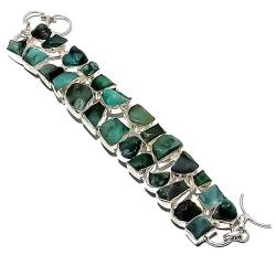 VACHEE Blaues Türkis handgefertigtes schweres Armband 8" für Mädchen Frauen 925 Sterling Silber vergoldeter Schmuck 1334 von VACHEE