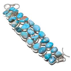 VACHEE Blaues karibisches Larimar handgefertigtes schweres Armband 8" für Mädchen Frauen 925 Sterling Silber plattierter Schmuck 1330 von VACHEE