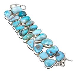 VACHEE Blaues karibisches Larimar handgefertigtes schweres Armband 8" für Mädchen Frauen 925 Sterling Silber plattierter Schmuck 1370 von VACHEE