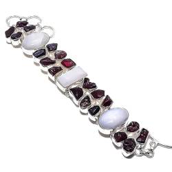 VACHEE Glänzender Moosstein, roter Granat, rauer Fels, handgefertigtes schweres Armband 8" für Mädchen und Frauen, 925er Sterlingsilber plattierter Schmuck 1396 von VACHEE