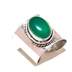 VACHEE Green Onyx Handmade Adjustable Ring Size 9 US for girls women 925 Sterling Silver Plated Jewelry From 1484 von VACHEE