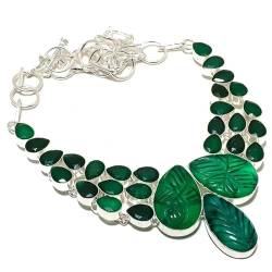 VACHEE Grüne Skodamine Smaragd handgemachte schwere Halskette 18" für Mädchen Frauen 925 Sterling Silber vergoldet Schmuck 1611 von VACHEE