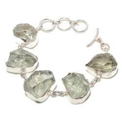 VACHEE Grüner Aquamarin, grobes handgefertigtes Armband mit 5 Edelsteinen, 17,8–22,9 cm, für Mädchen und Frauen, 925er-Sterlingsilber vergoldeter Schmuck 3264 von VACHEE