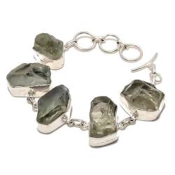 VACHEE Grüner Aquamarin, grobes handgefertigtes Armband mit 5 Edelsteinen, 17,8–22,9 cm, für Mädchen und Frauen, 925er-Sterlingsilber vergoldeter Schmuck 3282 von VACHEE