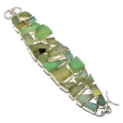 VACHEE Grüner Chalcedon, rauer Stein, handgefertigtes schweres Armband, 20,3 cm, für Mädchen und Frauen, 925er Sterlingsilber vergoldeter Schmuck 1351 von VACHEE