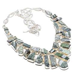 VACHEE Grüner Seraphinit-Rohstein, handgefertigte schwere Halskette für Mädchen und Frauen, 925er versilberter Schmuck 235 von VACHEE