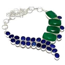 VACHEE Grüner Smaragd, blauer Saphir imitiert, handgefertigte schwere Halskette mit mehreren Steinen, 45,7 cm, für Mädchen und Frauen, 925er-Sterlingsilber plattierter Schmuck 581 von VACHEE