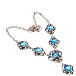 VACHEE Handgefertigte Halskette mit Londoner Blautopas-Quarz, 45,7 cm, für Mädchen und Frauen, oxidierter 925er-Sterlingsilber-Schmuck 1730 von VACHEE