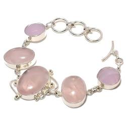 VACHEE Handgefertigtes Armband mit 5 Edelsteinen aus rosa Rosenquarz, 17,8–22,9 cm, für Mädchen und Frauen, 925er-Sterlingsilber vergoldeter Schmuck 3235 von VACHEE