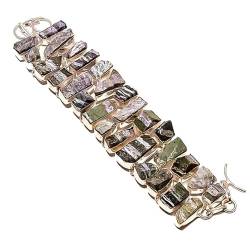 VACHEE Handgefertigtes schweres Armband aus grünem Seraphinit, 20,3 cm, für Mädchen und Frauen, 925er Sterlingsilber vergoldeter Schmuck 1380 von VACHEE