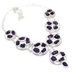 VACHEE Lila brasilianischer Amethyst-Quarz, grobe handgefertigte schwere Kragen-Halskette für Mädchen und Frauen, 925er Sterlingsilber vergoldeter Schmuck 34 von VACHEE