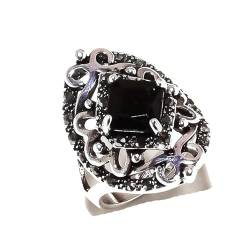 VACHEE Marka Design simulierter Ring aus schwarzem Onyx, Größe 7,5 US, handgefertigt für Mädchen und Frauen, 925er Sterlingsilber plattierter Schmuck 2245 von VACHEE