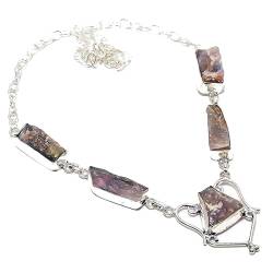 VACHEE Purple Fluorite Rough Rock Handmade Collar Necklace 18" for girls women 925 Sterling Silver Plated Jewelry 908 von VACHEE