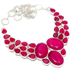 VACHEE Roter Kaschmir-Rubin, handgefertigt, schwere Halskette, 45,7 cm, für Mädchen und Frauen, 925er-Sterlingsilber vergoldeter Schmuck 3006 von VACHEE