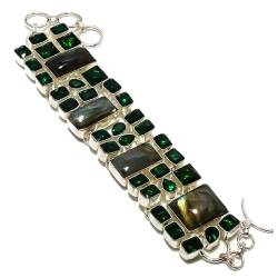 VACHEE Schwarzer Labradorit, Chrom-Diopsid-Quarz, handgefertigtes Armband mit mehreren Steinen, 17,8–22,9 cm, für Mädchen und Frauen, 925er-Sterlingsilber vergoldeter Schmuck 3022 von VACHEE