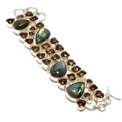 VACHEE Schwarzer Labradorit, Rauchtopas-Quarz-Edelstein, mehrere Steine, handgefertigtes Armband, 17,8–22,9 cm, für Mädchen und Frauen, 925er-Sterlingsilber vergoldeter Schmuck 3025 von VACHEE