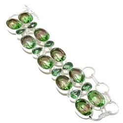 VACHEE Zweifarbiger Turmalin, grüner Peridot, Quarz, handgefertigt, schweres Armband mit mehreren Steinen, 17,8–22,9 cm, für Mädchen und Frauen, 925er-Sterlingsilber vergoldeter Schmuck 1048 von VACHEE