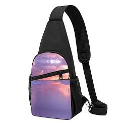 Aesthetic Beach Sunset Print Sling Backpack Unisex Sport Chest Bags Crossbody Shoulder Bag, Schwarz , Einheitsgröße von VACSAX
