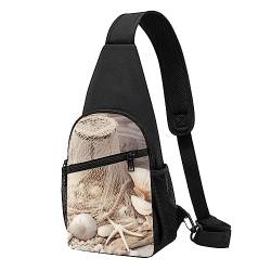 Coastal Fischernetz Shell Print Sling Rucksack Unisex Sport Brust Taschen Crossbody Umhängetasche, Schwarz , Einheitsgröße von VACSAX