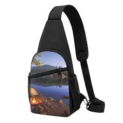 Lake Camping Print Sling Rucksack Unisex Sport Brust Taschen Crossbody Umhängetasche, Schwarz , Einheitsgröße von VACSAX