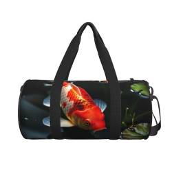 Reisetasche mit Fisch-im-Teich-Druck, niedlicher Wochenendtasche, große Übernachtungstasche, Handgepäcktasche, Sporttasche für Geschäftsreisen, Schwarz , Einheitsgröße von VACSAX