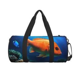 Reisetasche mit Fischmotiv auf der Unterseite des Meeres, niedlicher Wochenendtasche, große Übernachtungstasche, Sporttasche für Geschäftsreisen, Schwarz , Einheitsgröße von VACSAX