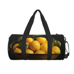Reisetasche mit gelbem Zitronenmuster, niedlicher Wochenendtasche, große Übernachtungstasche, Handgepäcktasche, Sporttasche für Geschäftsreisen, Schwarz , Einheitsgröße von VACSAX