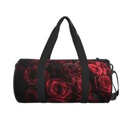 Reisetasche mit roten Rosen bedruckt, niedlicher Wochenendtasche, große Übernachtungstasche, Sporttasche für Geschäftsreisen, Schwarz , Einheitsgröße von VACSAX