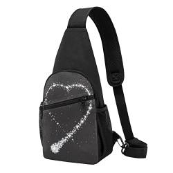 Shooting Star Heart Print Sling Rucksack Unisex Sport Brust Taschen Crossbody Umhängetasche, Schwarz , Einheitsgröße von VACSAX